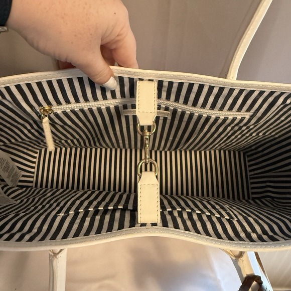 Mark And Graham Large MONTAUK RAFFIA TOTE Straw Summer Tan White Purse Bag - Picture 8 of 14